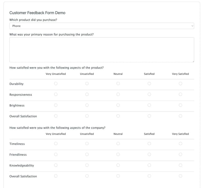 the customer feedback form template from formidable forms